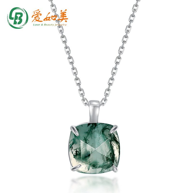 新款夸张个性轻奢绿苔藓吊坠锁骨链S925银渡18K金PT950铂金项链女