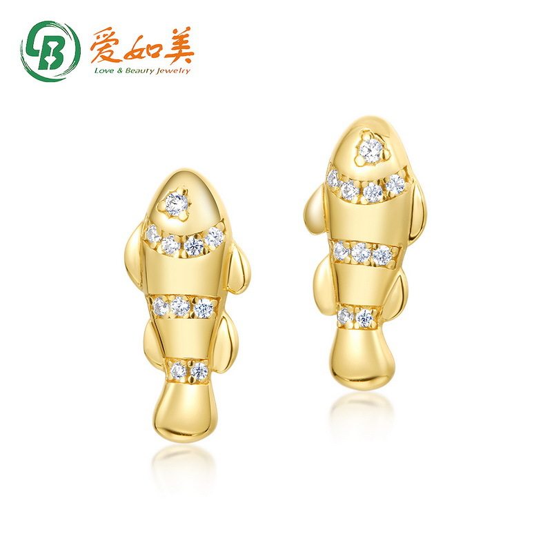 小丑鱼银耳钉女新款海洋度假风小鱼S925银渡18K金PT950铂金耳钉