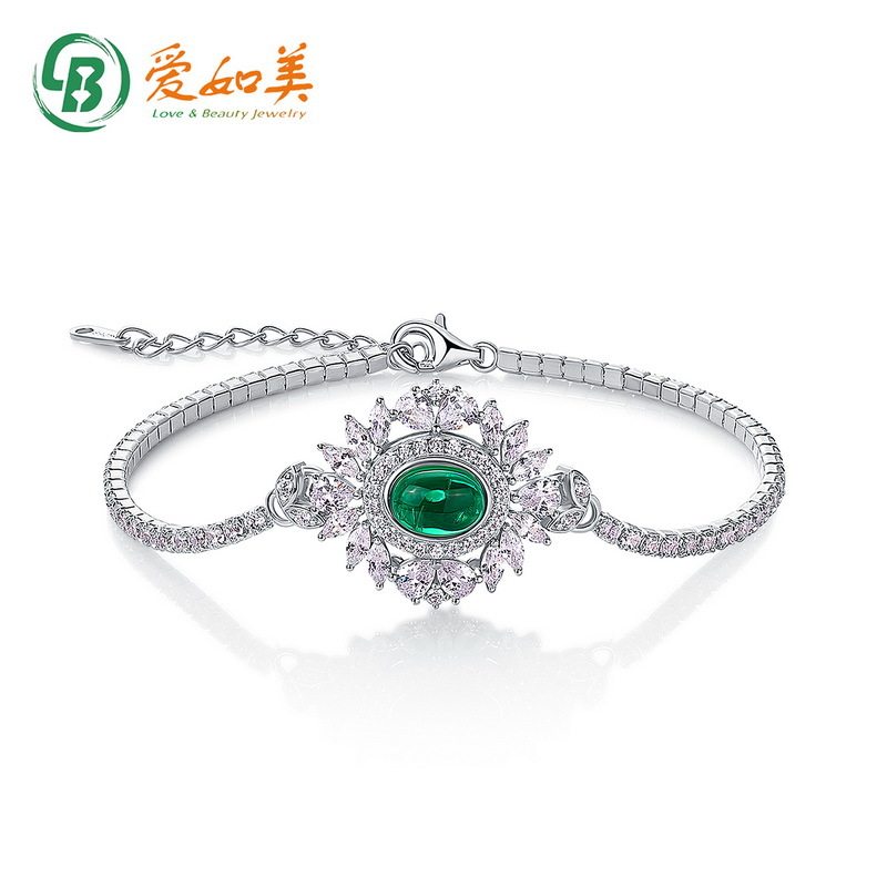 新款轻奢风培育祖母绿手链女时尚气质S925银渡18K金PT950铂金手链