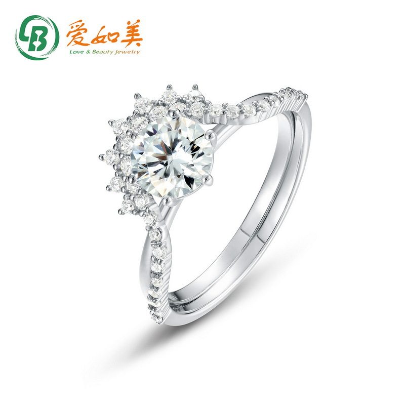 轻奢风超闪莫桑钻戒指女S925银渡18K金PT950铂金满钻套戒叠戴戒指