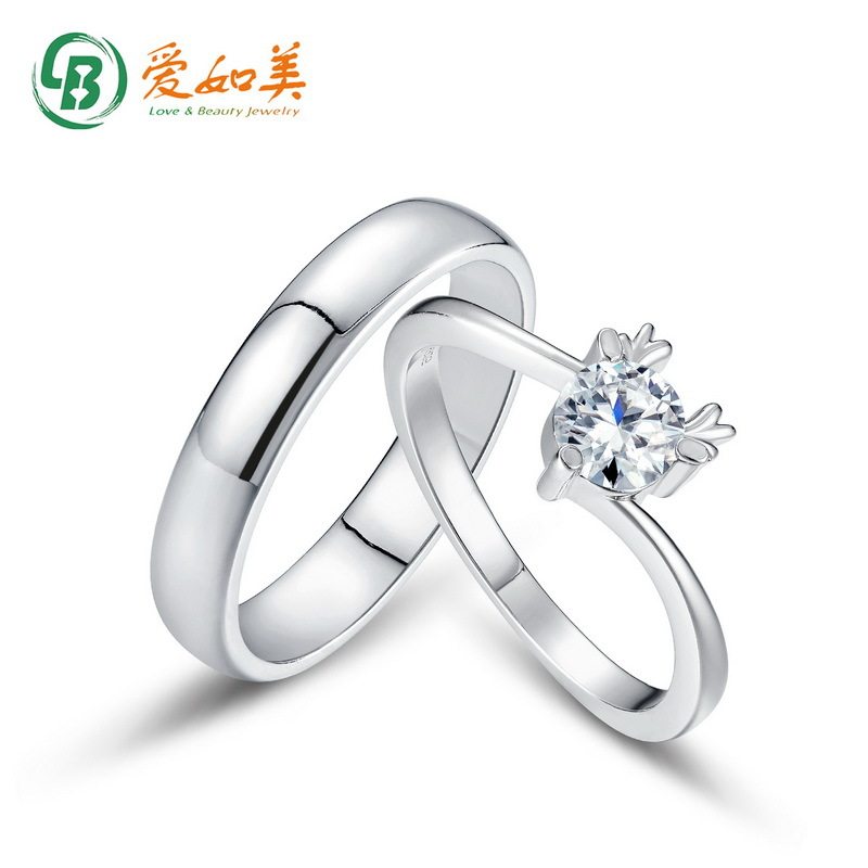 一鹿相伴可爱小鹿情侣对戒轻奢S925银渡18K金PT950铂金莫桑钻戒指