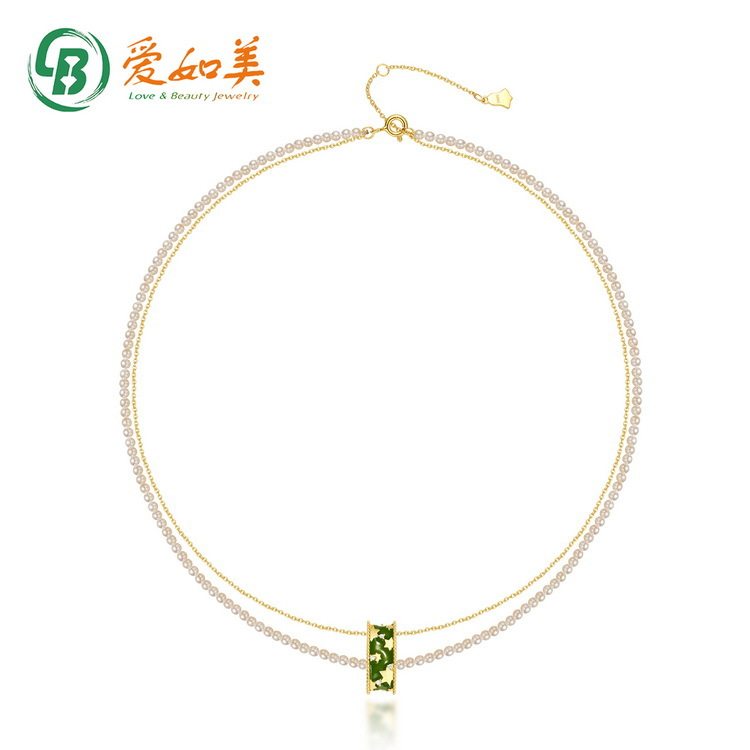 百搭S925银渡18K金PT950铂金项链滴油双层链珍珠项链圣诞节礼物