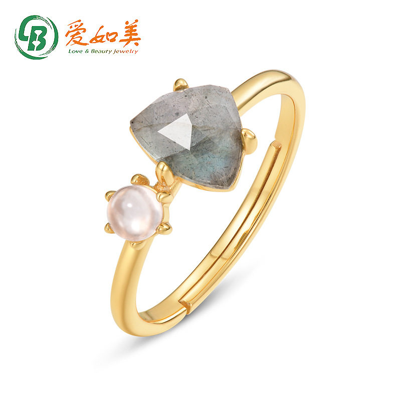 时尚拉长石戒指轻奢流行S925银渡18K金PT950铂金戒指女小众手饰