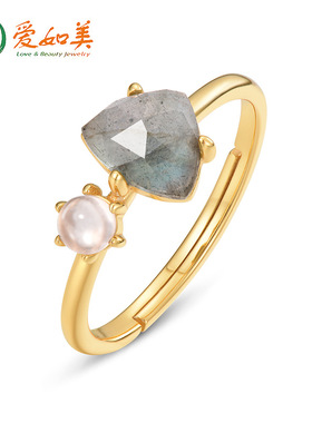 时尚拉长石戒指轻奢流行S925银渡18K金PT950铂金戒指女小众手饰