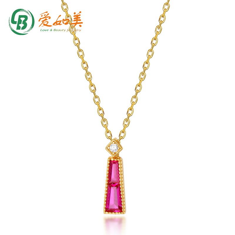 简约几何红刚玉项链时尚流行S925银渡18K金PT950铂金项链锁骨链