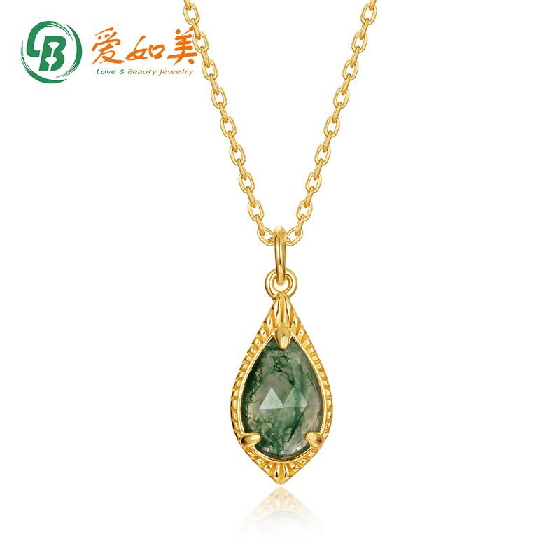 时尚流行绿苔藓吊坠锁骨链S925银渡18K金PT950铂金水草玛瑙项链女