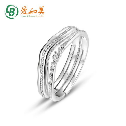 简约几何波浪戒指S925银渡18K金PT950铂金戒指叠戴戒活口可调节