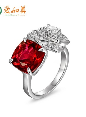 新品高级S925银渡18K金PT950铂金镶培育红宝戒指轻奢风玫瑰食指戒