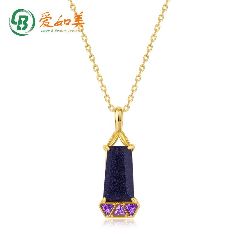 新款简约蓝晶砂吊坠锁骨链气质个性S925银渡18K金PT950铂金项链
