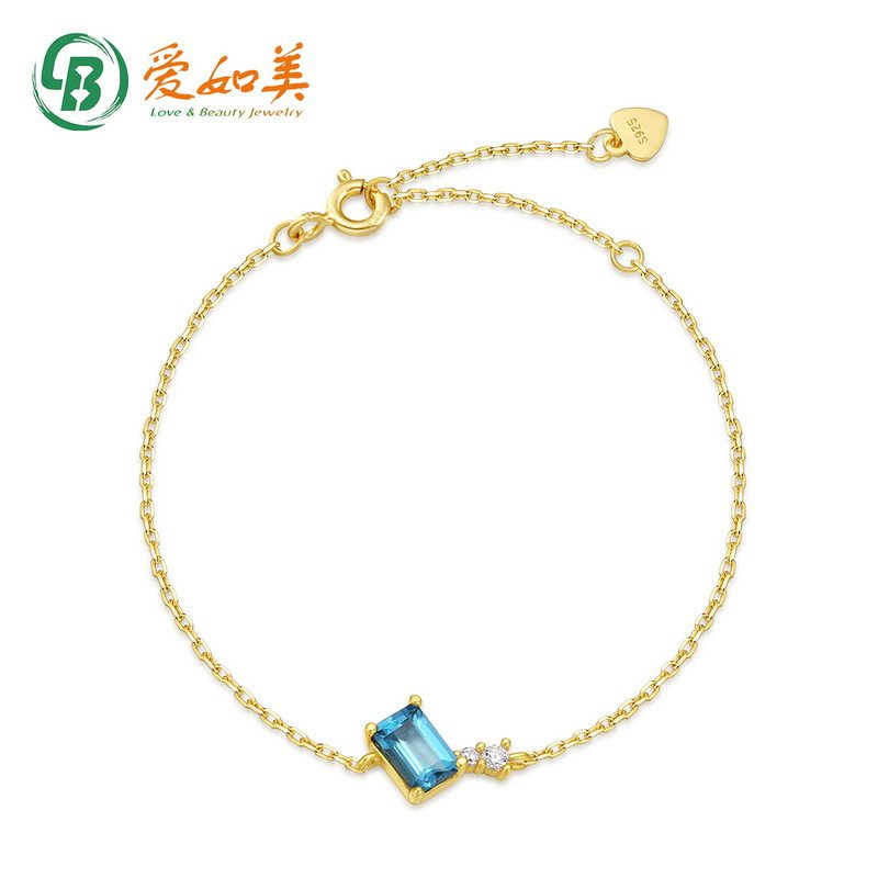 极简风手链女S925银渡18K金PT950铂金设计感手链镶嵌伦敦蓝托帕石