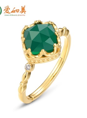绿玛瑙蕾丝戒指女士宫廷穆斯林绿色S925银渡18K金PT950铂金戒指