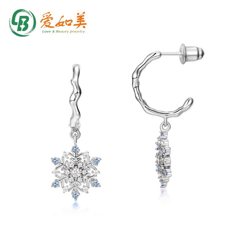 S925银渡18K金PT950铂金气质几何不规则耳环女雪花耳钩圣诞节礼物