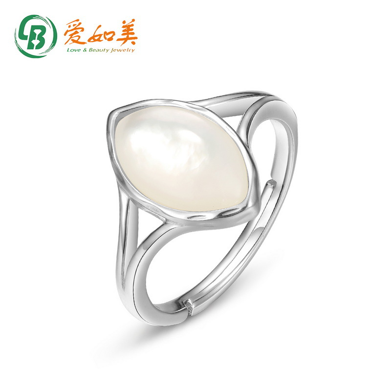 复古简约S925银渡18K金PT950铂金戒指白金简约几何型白贝戒指女士