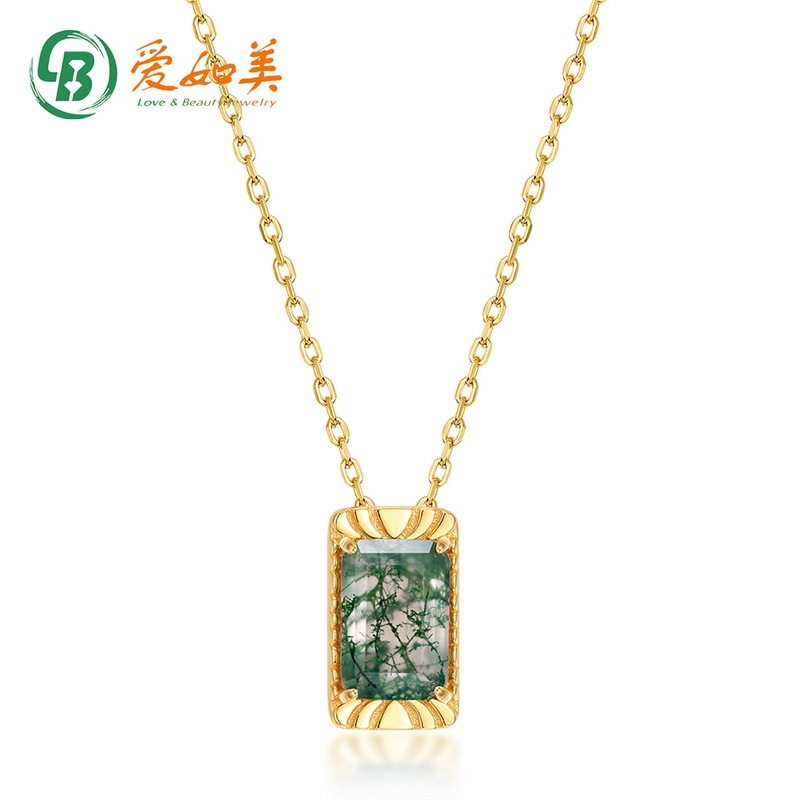 绿苔藓吊坠锁骨链精致复古S925银渡18K金PT950铂金水草玛瑙项链