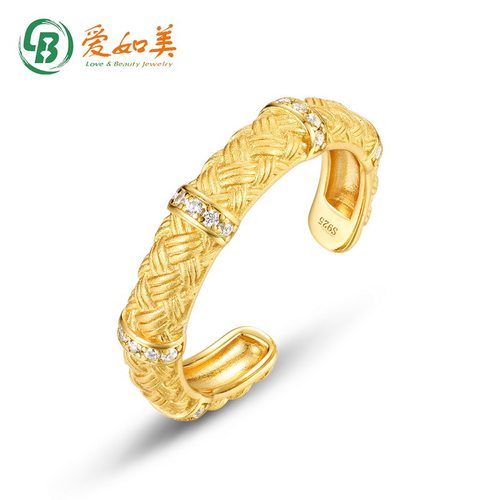 复古风手工拉丝编织戒指S925银渡18K金PT950铂金镀金高级感开口戒