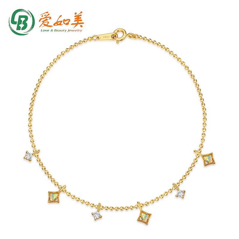 合成欧泊几何形银手链女式复古风时尚S925银渡18K金PT950铂金手链