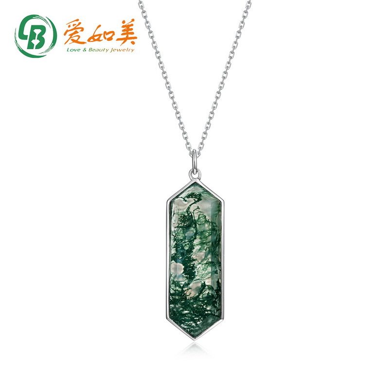 夸张个性简约几何绿苔藓吊坠锁骨链S925银渡18K金PT950铂金项链