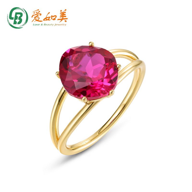新款时尚简约几何红刚玉戒指小众设计S925银渡18K金PT950铂金指环