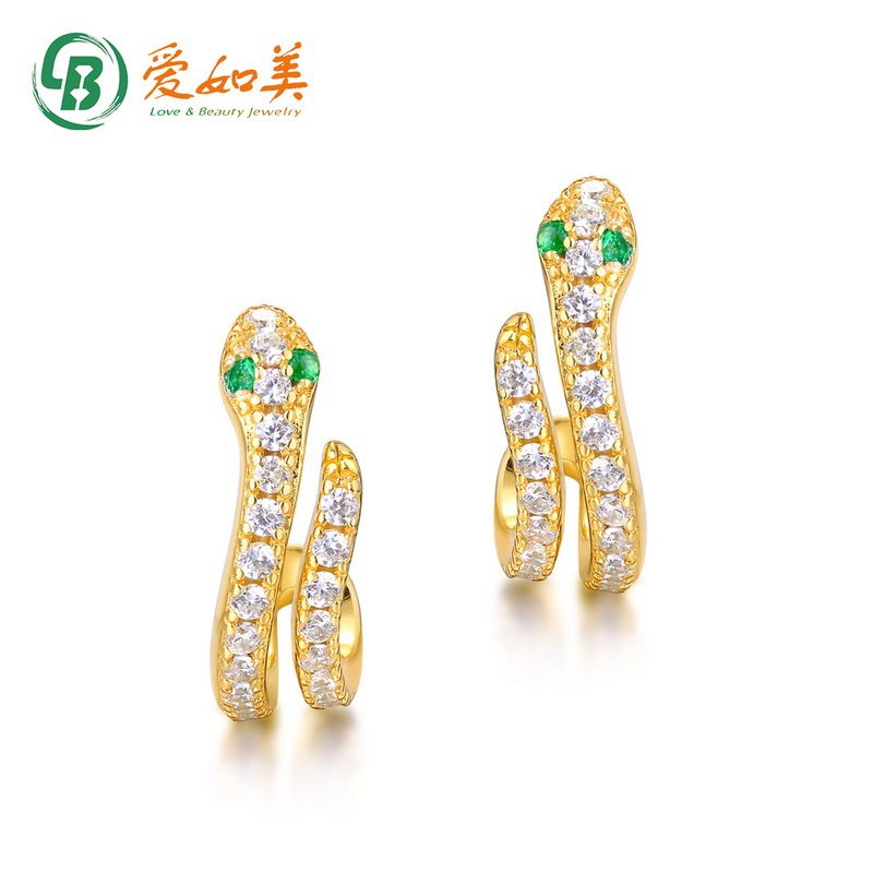 经典款个性时尚灵蛇耳钉S925银渡18K金PT950铂金耳环绿锆生肖蛇