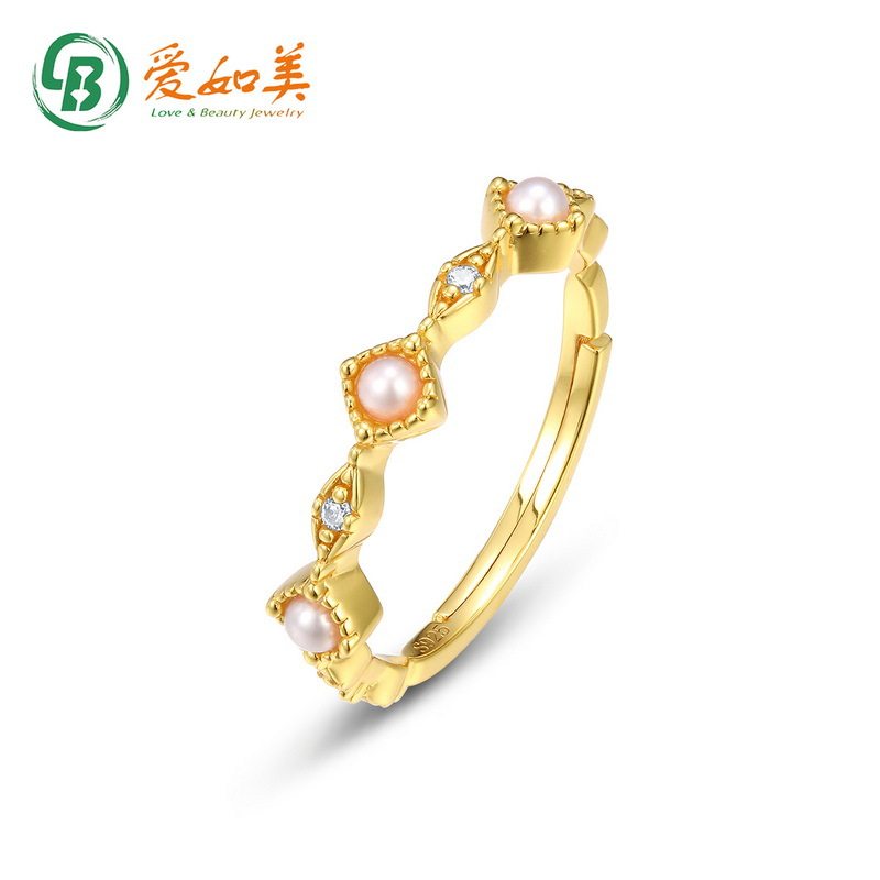 日系新款时尚流行贝壳珠戒指S925银渡18K金PT950铂金戒指气质指环