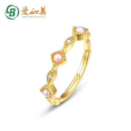 日系新款时尚流行贝壳珠戒指S925银渡18K金PT950铂金戒指气质指环