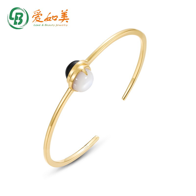 时尚流行白贝手镯女S925银渡18K金PT950铂金黑玛瑙手镯小众手饰