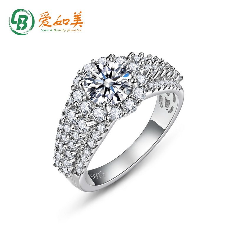 新款S925银渡18K金PT950铂金镀金钻戒订婚宴会满钻戒指女超闪指环