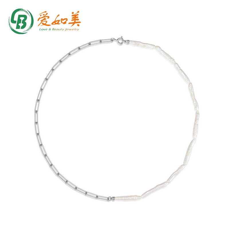 新款日韩风个性夸张牙签珍珠项链女S925银渡18K金PT950铂金项链