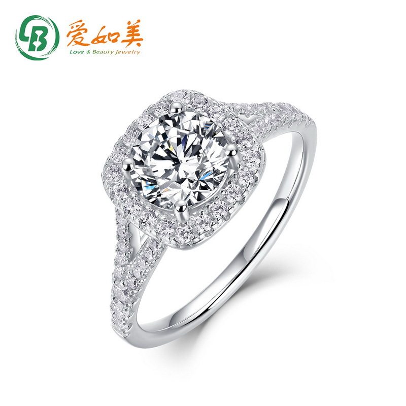 新款个性奢华方包莫桑石戒指高级S925银渡18K金PT950铂金指环女