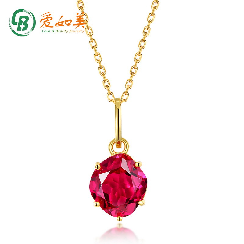 简约9S925银渡18K金PT950铂金锁骨链项链女时尚酒红色红刚玉吊坠