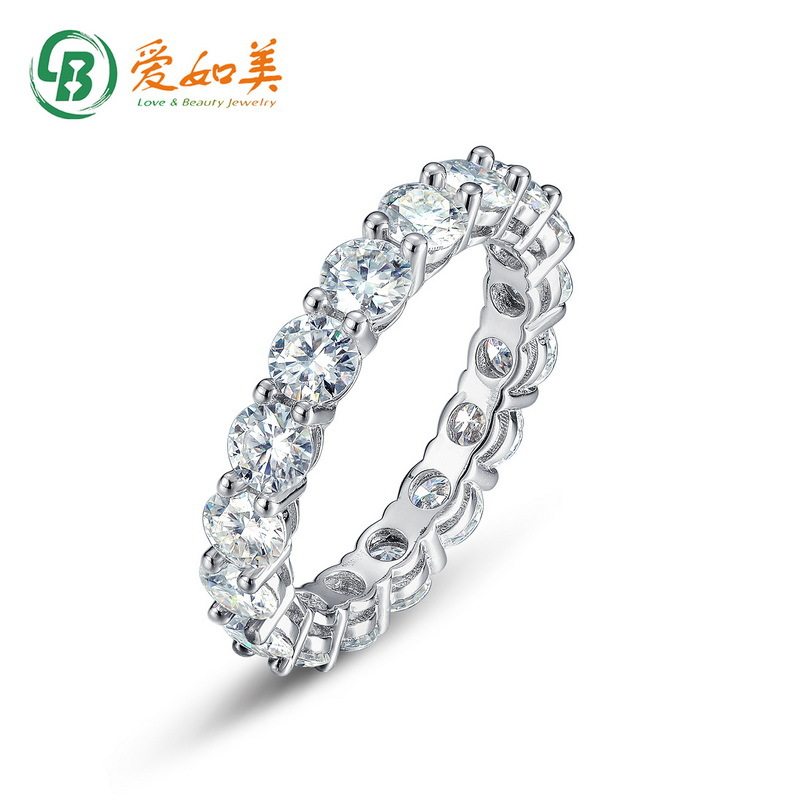 新款轻奢风百搭单排满钻指环S925银渡18K金PT950铂金镶莫桑钻戒指