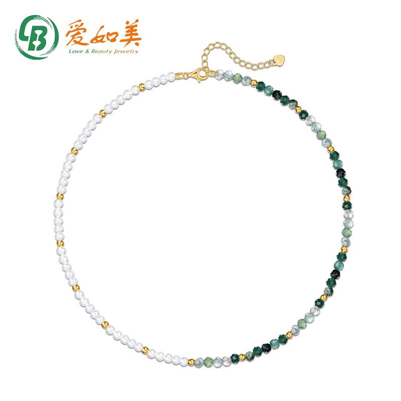 S925银渡18K金PT950铂金天然水草玛瑙串珠锁骨链国潮贝壳珍珠项链