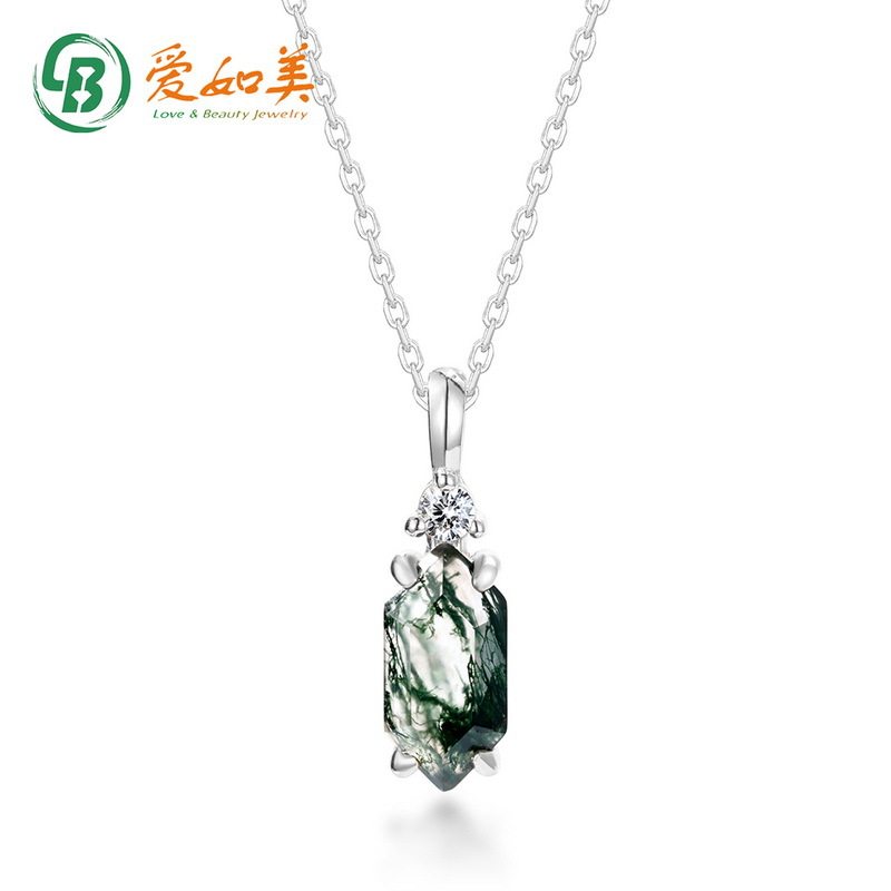 大气绿苔藓吊坠锁骨链时尚S925银渡18K金PT950铂金水草玛瑙项链