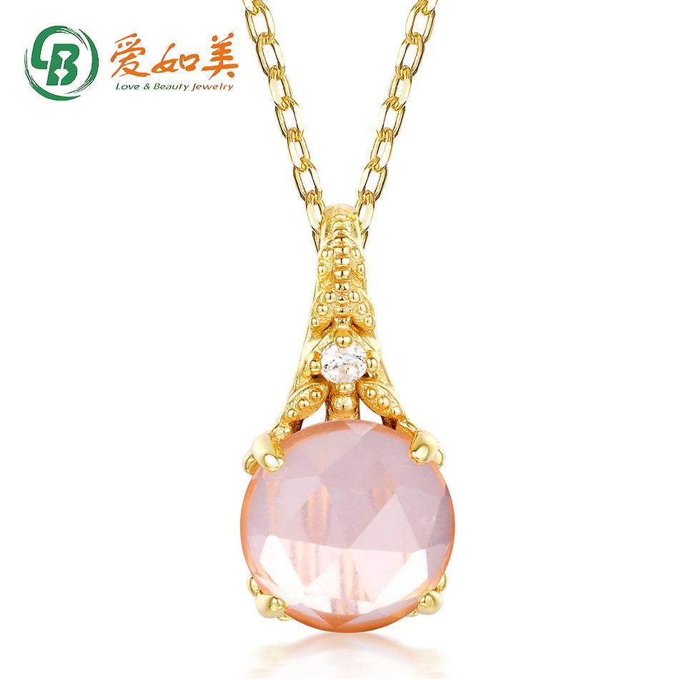 S925银渡18K金PT950铂金镀金天然粉水晶芙蓉石花朵吊坠项链配饰