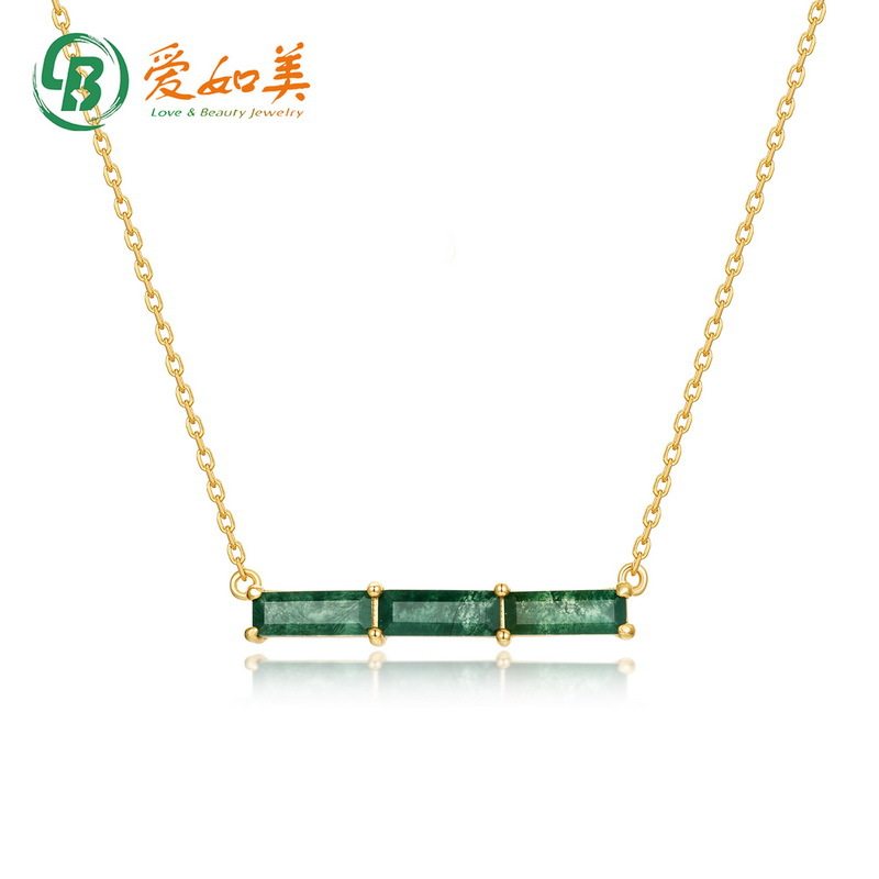 新款绿苔藓项链S925银渡18K金PT950铂金镀金水草玛瑙项链小众设计