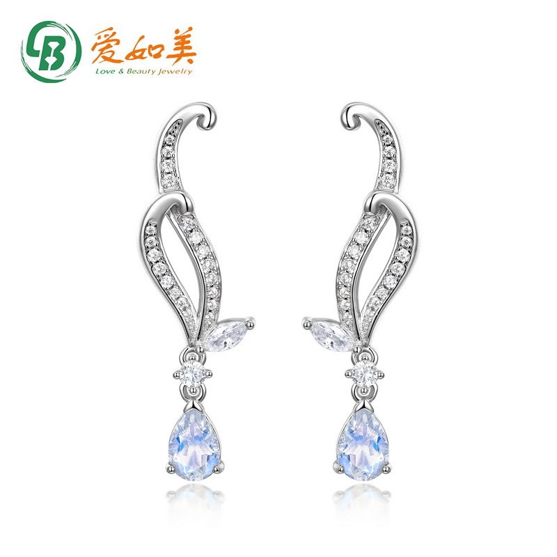 个性夸张七彩蓝月光一叶子耳环设计感S925银渡18K金PT950铂金耳坠