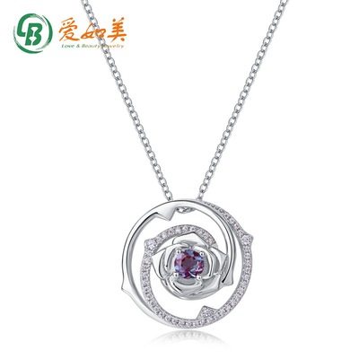 玫瑰花吊坠锁骨链时尚流行S925银渡18K金PT950铂金亚历山大石项链