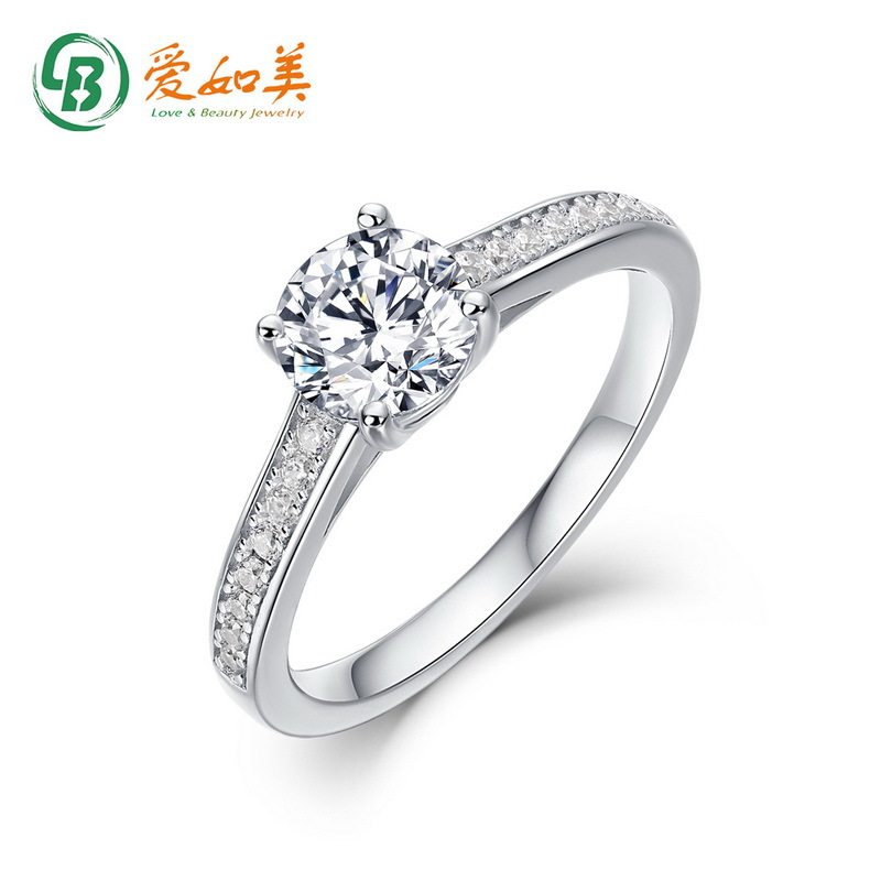 四爪D色莫桑石1克拉戒指女S925银渡18K金PT950铂金求婚订婚情侣戒