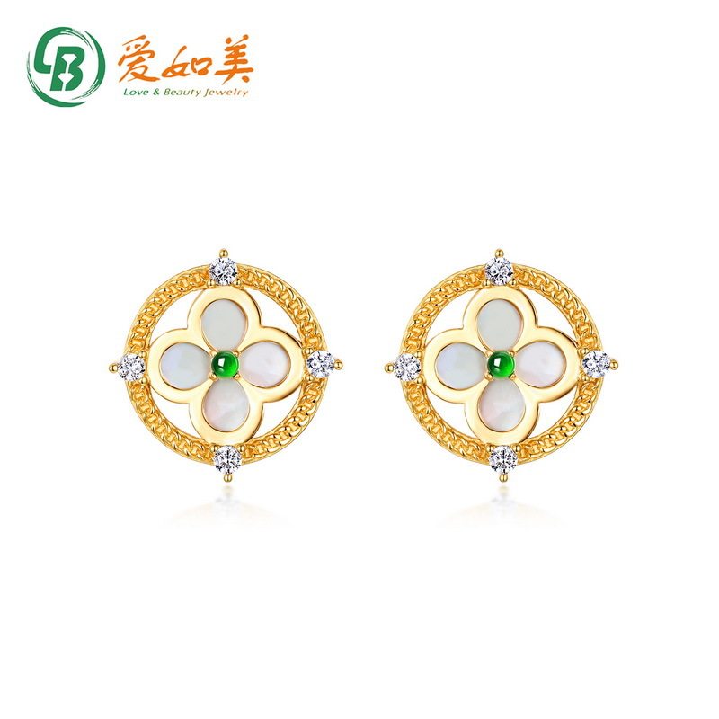 时尚流行四叶草翡翠耳钉女S925银渡18K金PT950铂金耳环小众耳饰