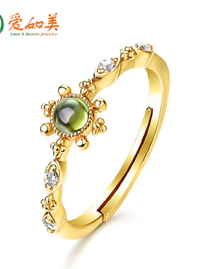 日韩时尚流行橄榄石戒指S925银渡18K金PT950铂金镀金轻奢皇冠指环
