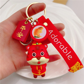 2022虎年平安小老虎钥匙扣个性 中国风意真皮字牌包包挂件钥匙链