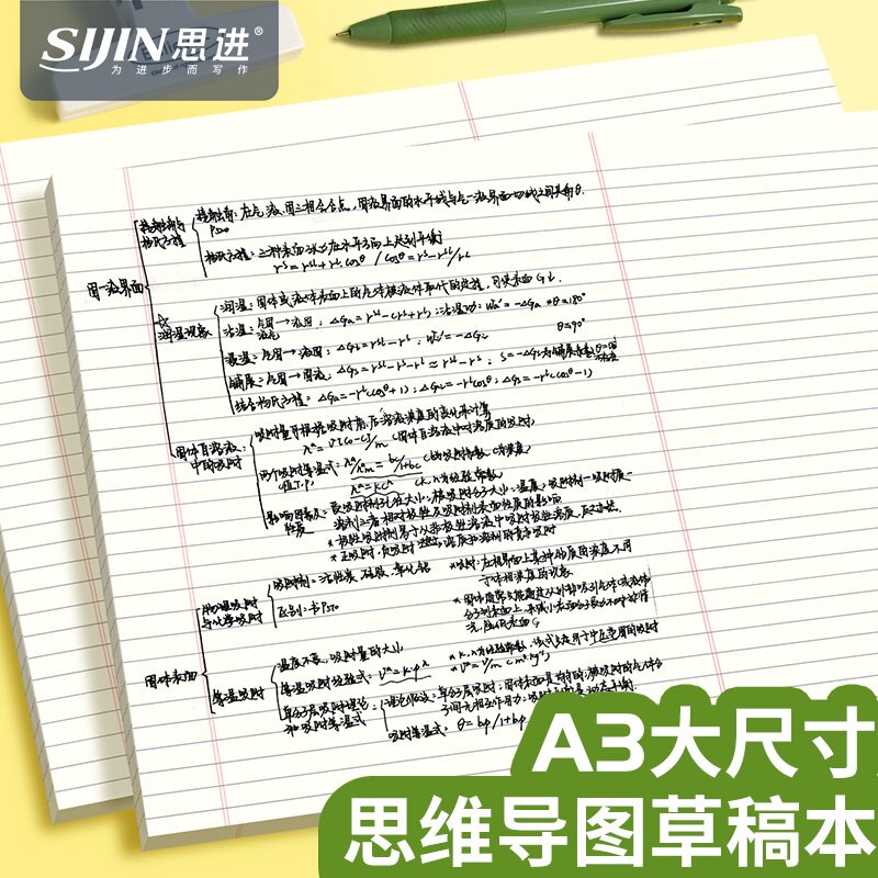 思维导图草稿纸A3可撕刷题草稿本大尺寸信纸思维导图美式书写规划本子横线空白草稿纸考研专用背单词复习背诵 - 实物图