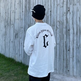 上衣 高街长袖 ICEREVERIE 花体字体圆弧logo印花圆领重磅卫衣美式