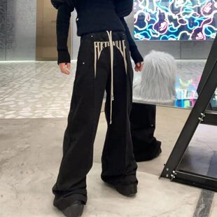 Ro风格暗黑刺绣标语logo廓形阔腿裤宽松休闲喇叭拖地裤子男潮流