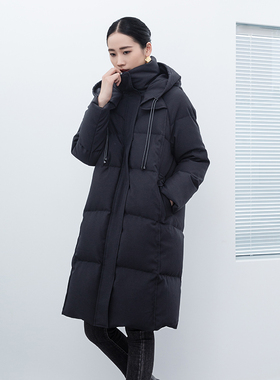 诗梦女装冬显瘦黑色长款羽绒服百搭保暖外套拉链立领连帽休闲90绒
