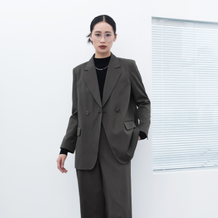 墨绿色廓型枪驳领垫肩西装 新款 外套干练知性 春季 SHIMENG诗梦女装