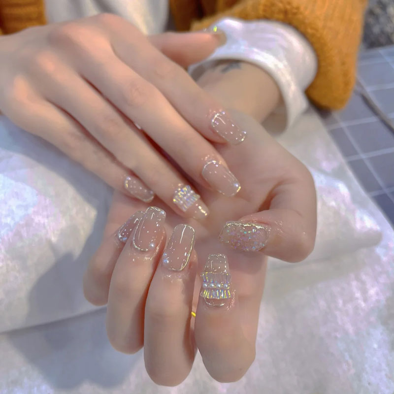 手工光疗美甲成品穿戴甲片仙女极光蝴蝶裙摆立体甜美显白亮彩美甲