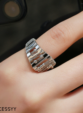 中性男女ins冷淡风串珠开口戒指