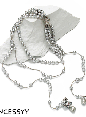 手作高版本长珍珠项链锁骨毛衣链