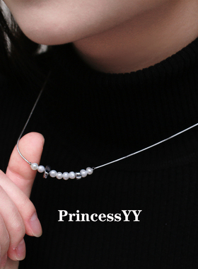 PrincessYY手作极简百搭天然淡水珍珠钛钢项链颈链叠戴小众素链潮